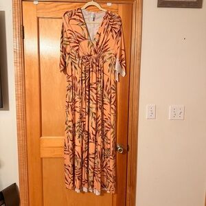 Rachel Pally Orange and Brown Leaf Maxi Dress